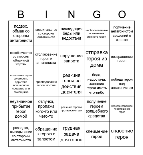 Нарратемы Bingo Card