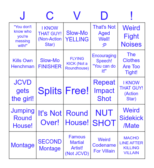 JCVD BINGO? Bingo Card