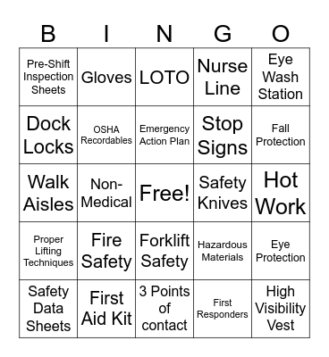 Safety Bingo Card