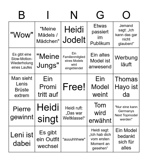 GNTM Bingo Card