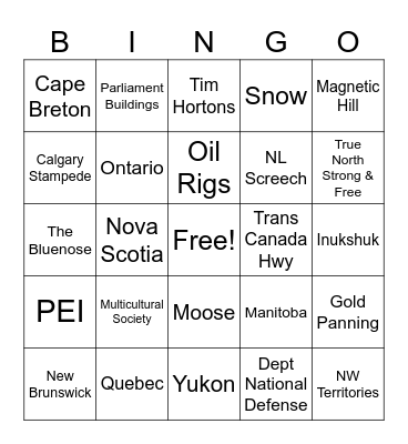 Canada Day Bingo Card