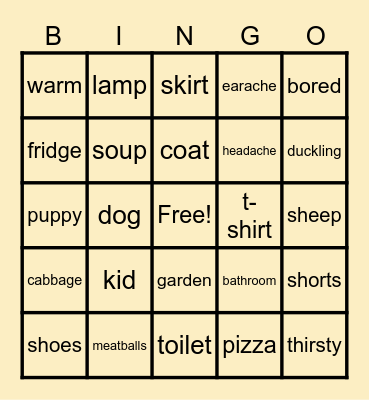 Vocabulary - revision Bingo Card