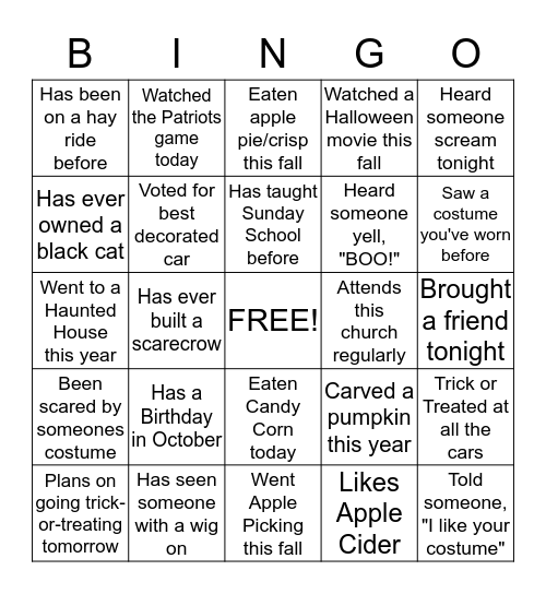 John Wesley Halloween Bingo! Bingo Card