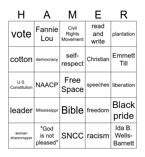 Hamilton Park VBS Bingo Card
