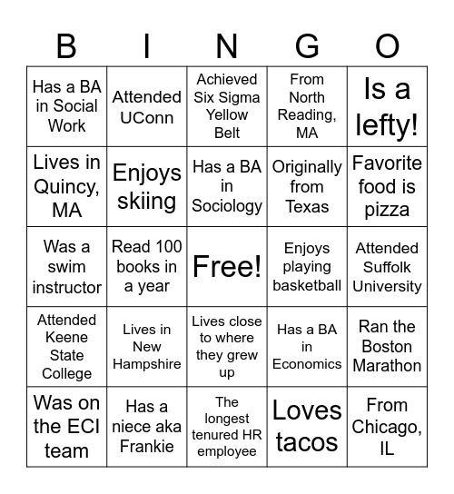 Boston HR Offsite - 1HR Bingo! Bingo Card