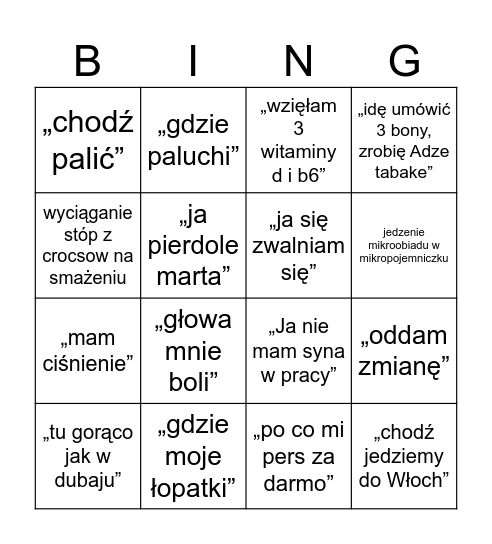 Tatja Tatja Bingo Card