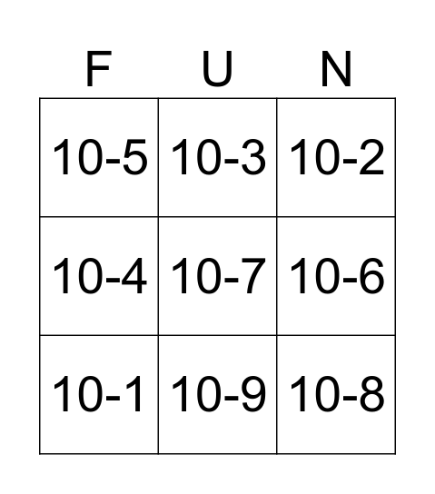 SUMS OF TEN Bingo Card