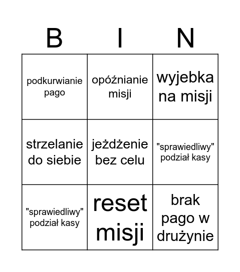 NAPADY GTA Bingo Card