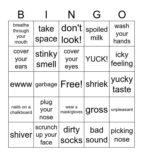 Disgust Bingo Card