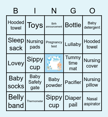 Kai's Baby Shower Bingo Card