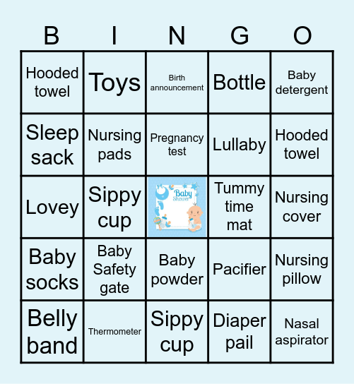Kai's Baby Shower Bingo Card