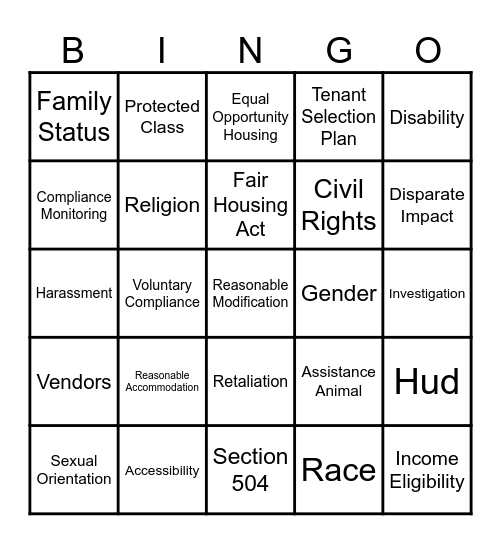 Federal Fair Housing! Bingo Card