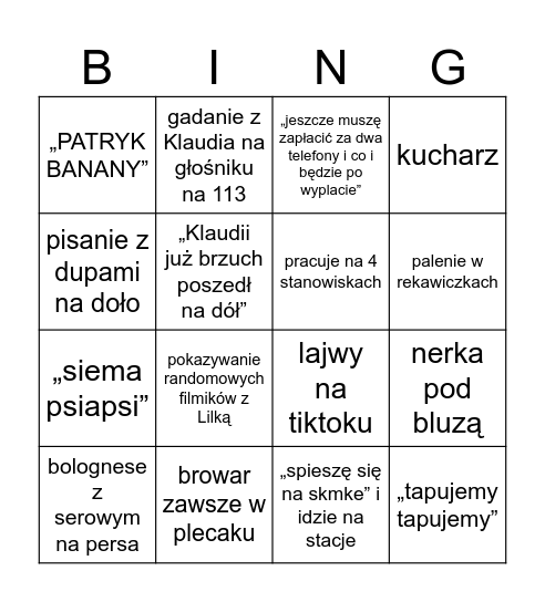Patryk Bingo Card