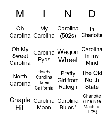 Carolina on my Bingo Card