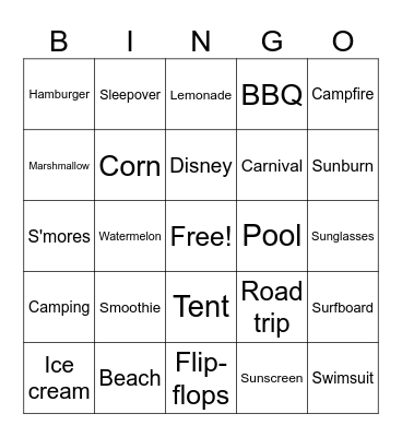 Summer Bingo Card