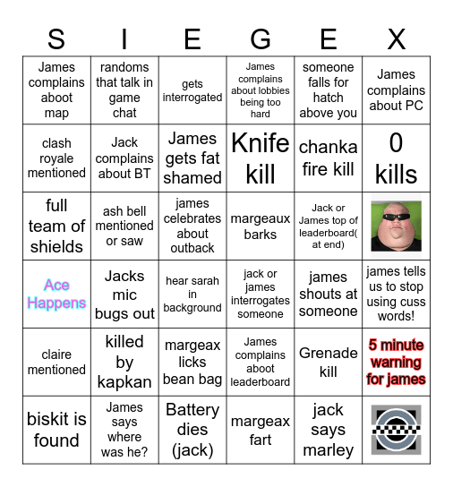 Siege Bingo Card