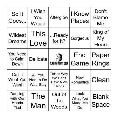 Taylor Swift: Round 2 Bingo Card