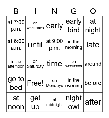 Time Bingo Card