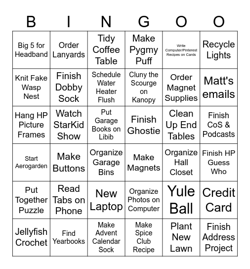 To Do List Bingo Card