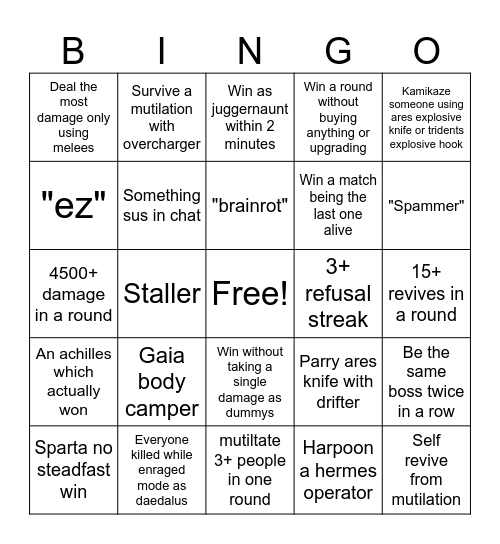Dvn ss bingo(100 robux reward) Bingo Card