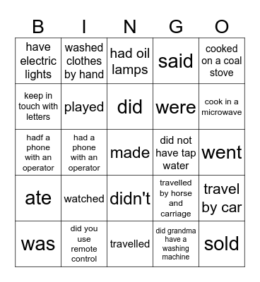 simple past tense life long Bingo Card