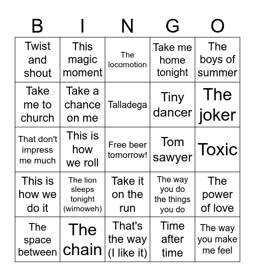 Letter T Bingo Card