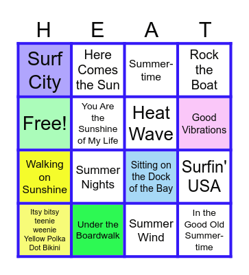 Summer Songs Bingo Card