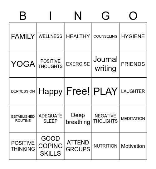 HEALTHY MIND HEALTHY BODY Bingo Card