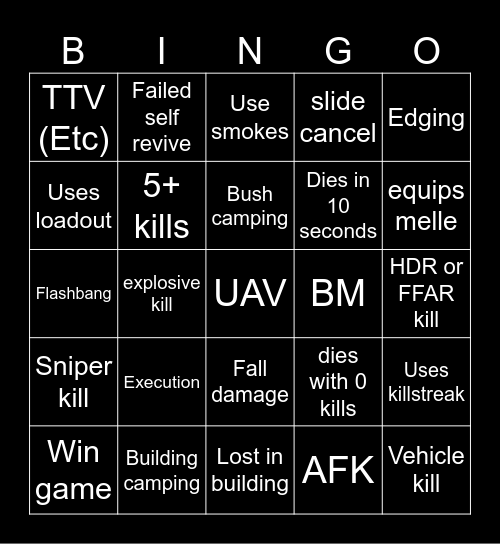 Warzone 2.0 bingo (Credits to: Big Puffer) Bingo Card