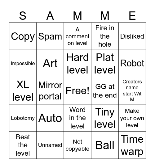 Recent tab Bingo Card