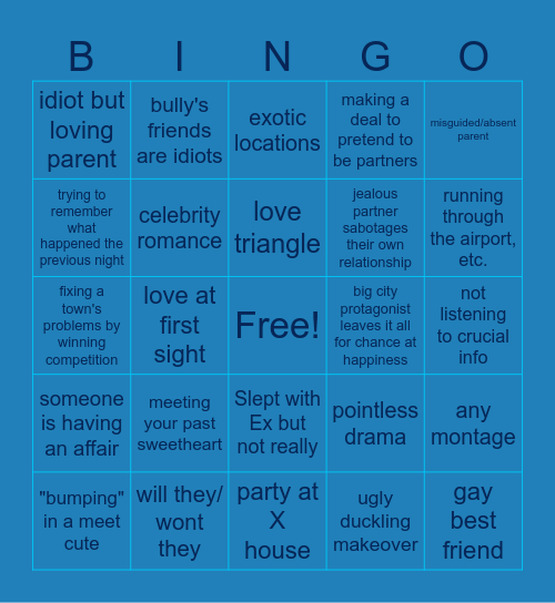 Romance Bingo Card