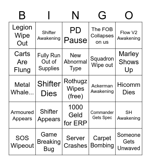 OOTW BINGO! Bingo Card