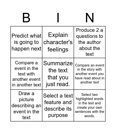 Independent Bingo Card