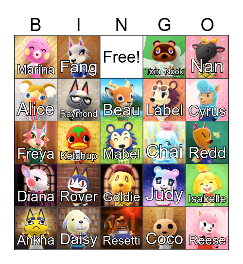 Animal Crossing Bingo Card