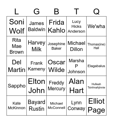 Pride Figures Bingo Card