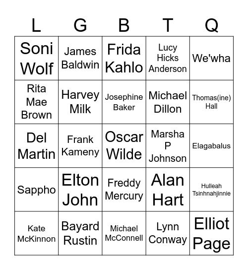 Pride Figures Bingo Card