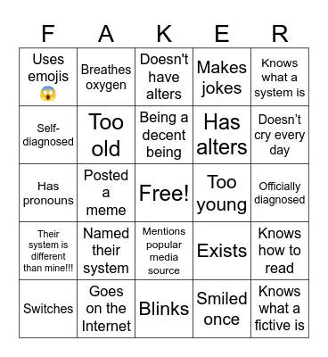 Faking Bingo Card