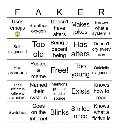 Faking Bingo Card