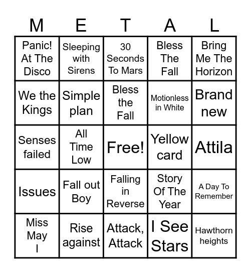 Pop in bingo Card