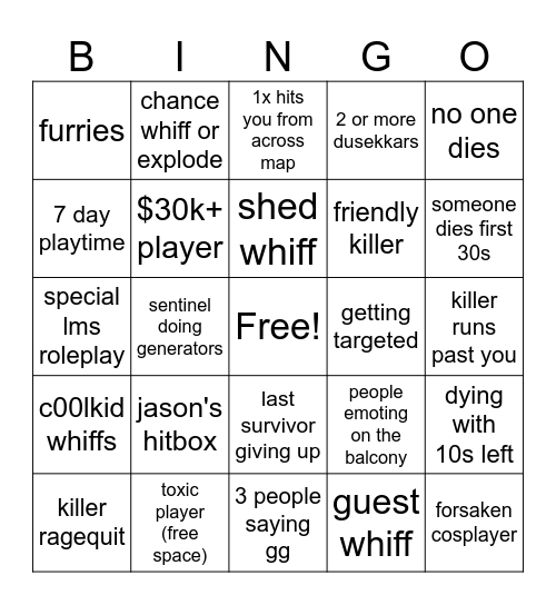 forsaken bingo or smth Bingo Card