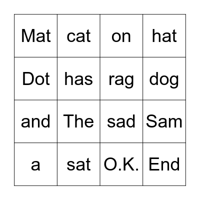 Words- BB Set 1 Bks 1 - 3 Bingo Card