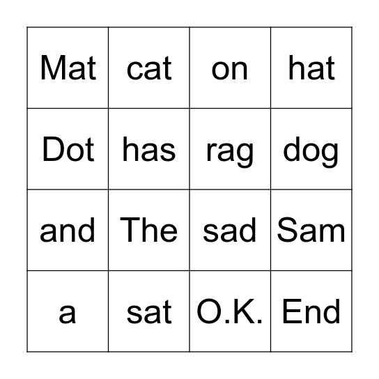 Words- BB Set 1 Bks 1 - 3 Bingo Card