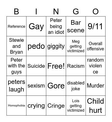 Family Guy Bingo Card