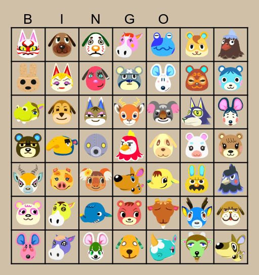 ACNH Villager Hunt Bingo Card