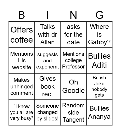 Chem Bingo Card