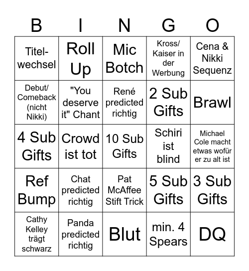 RAW Watchparty Bingo Card