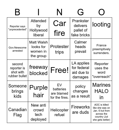 LA Riots Bingo! Bingo Card