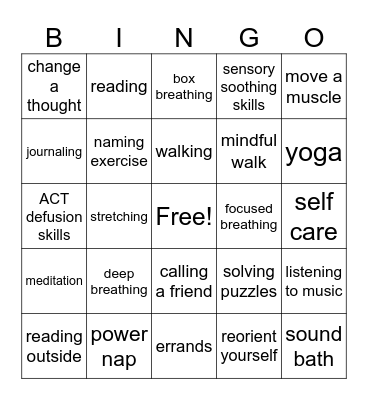 Coping Bingo Card