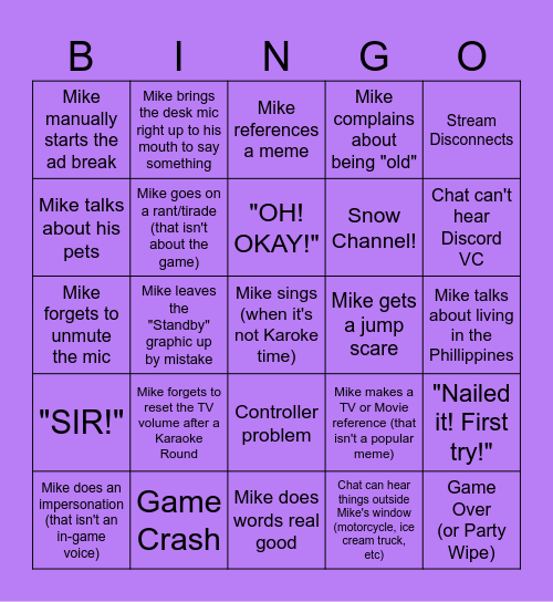 171st Street Games Stream BINGO Card