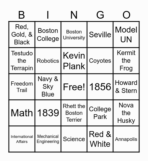 M&M Grad Party Bingo Card